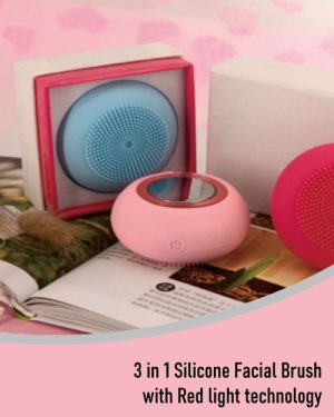 3 in 1 Silicone Facial Brush and Sonic Cleaner with retail box pink red