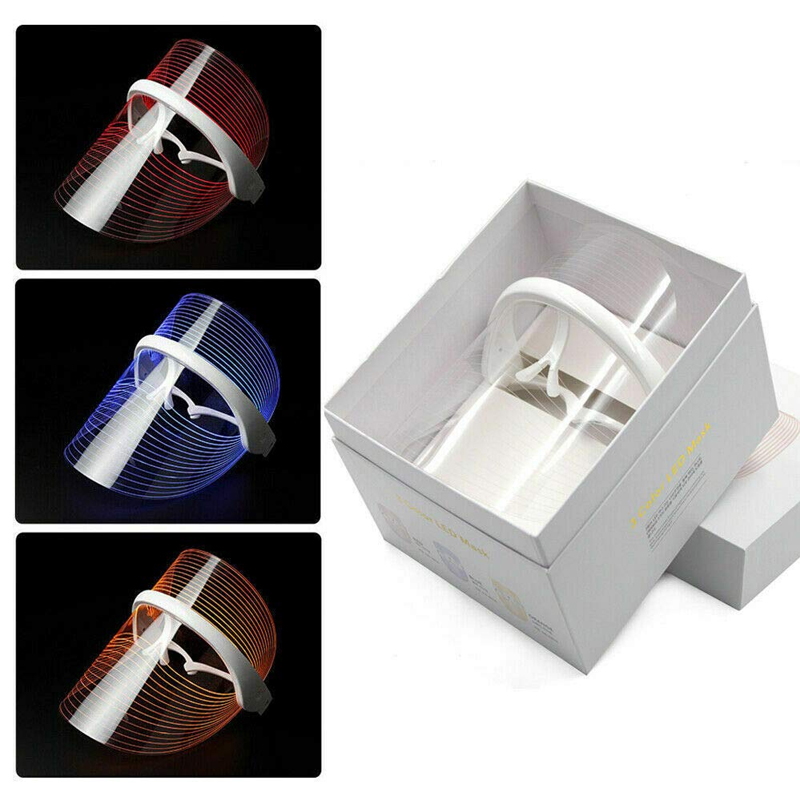 LED Facial Mask 7 colour red blue yellow light front view with box LED Facial Mask 7 colour red blue yellow light front view with box